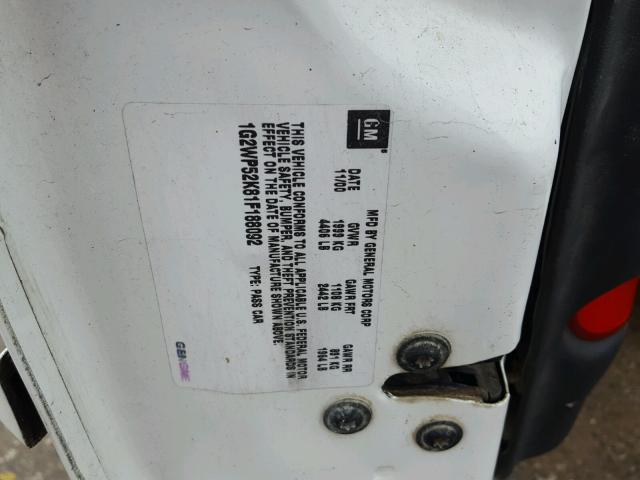 1G2WP52K81F188092 - 2001 PONTIAC GRAND PRIX WHITE photo 10