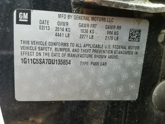 1G11C5SA7DU135854 - 2013 CHEVROLET MALIBU 1LT 黑色 照片 10