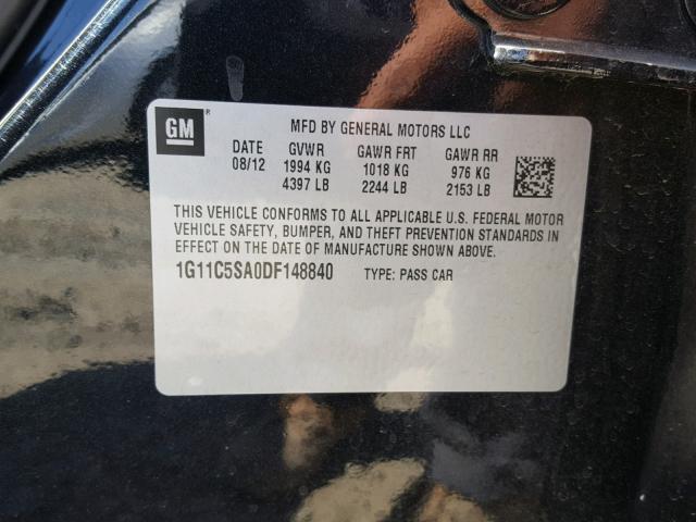 1G11C5SA0DF148840 - 2013 CHEVROLET MALIBU 1LT BLACK photo 10