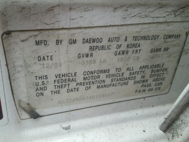 KL1TJ52634B158567 - 2004 CHEVROLET AVEO LS 白色 照片 10