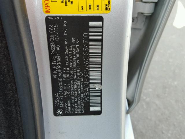 WBANF33526CS34710 - 2006 BMW 525 XI SILVER photo 10