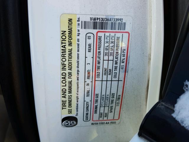 1FAFP53U36A133992 - 2006 FORD TAURUS SE WHITE photo 10