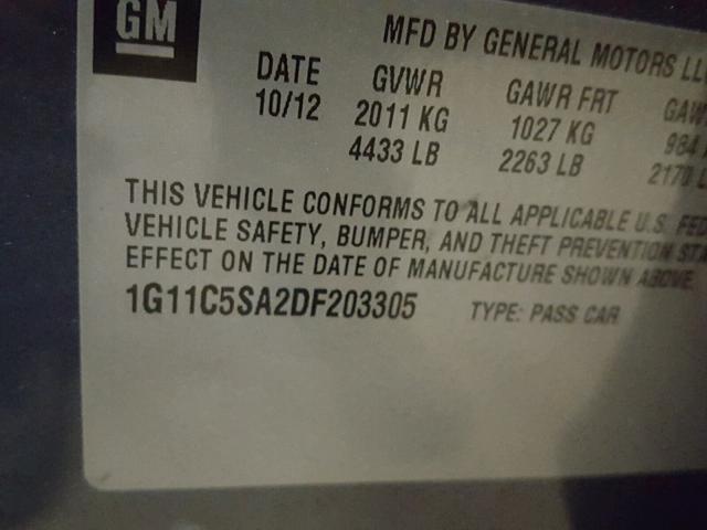 1G11C5SA2DF203305 - 2013 CHEVROLET MALIBU 1LT 蓝色 照片 10