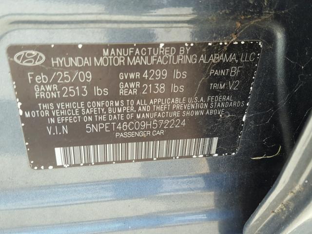 5NPET46C09H572224 - 2009 HYUNDAI SONATA GLS BLUE photo 10