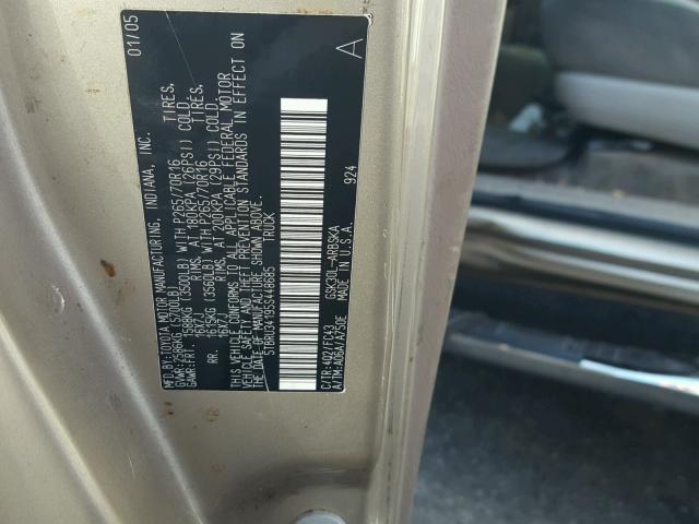 5TBRU34195S448685 - 2005 TOYOTA TUNDRA ACC GOLD photo 10