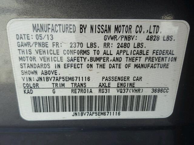 JN1BV7AP5EM671116 - 2014 INFINITI Q50 BASE GRAY photo 10