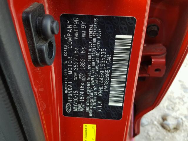 KMHCT4AE6FU935235 - 2015 HYUNDAI ACCENT RED photo 10