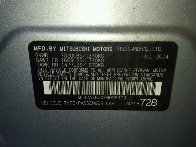 ML32A3HJXFH006373 - 2015 MITSUBISHI MIRAGE DE SILVER photo 10