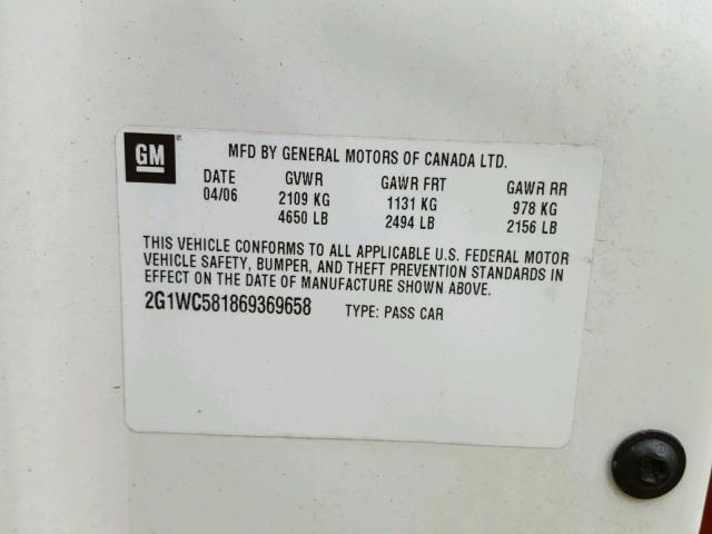 2G1WC581869369658 - 2006 CHEVROLET IMPALA LT WHITE photo 8