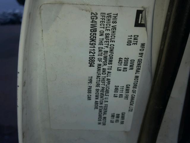 2G4WB55K911216894 - 2001 BUICK REGAL LS 白色 照片 10