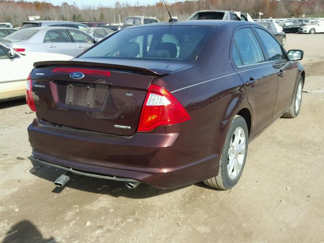 3FAHP0HG4CR170551 - 2012 FORD FUSION SE MAROON photo 4