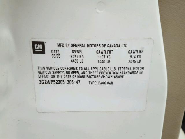 2G2WP522051306147 - 2005 PONTIAC GRAND PRIX WHITE photo 10