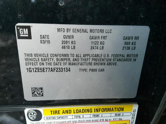 1G1ZE5E77AF233134 - 2010 CHEVROLET MALIBU LTZ BLACK photo 10
