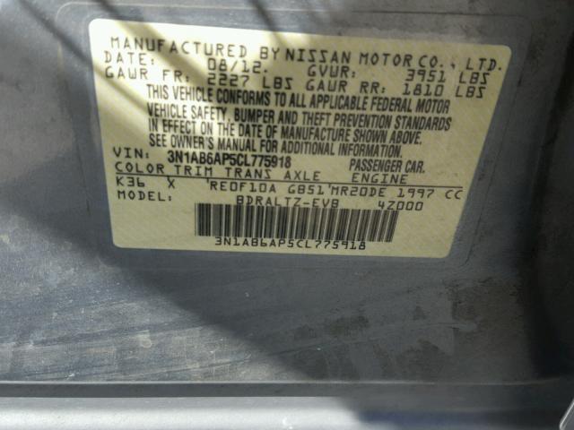 3N1AB6AP5CL775918 - 2012 NISSAN SENTRA 2.0 CHARCOAL photo 10