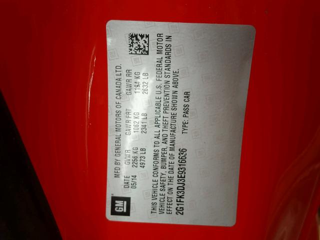 2G1FK3DJ3E9316636 - 2014 CHEVROLET CAMARO 2SS RED photo 10