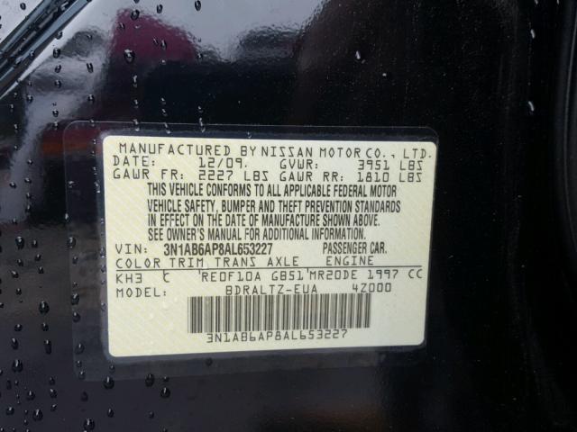 3N1AB6AP8AL653227 - 2010 NISSAN SENTRA 2.0 BLACK photo 10