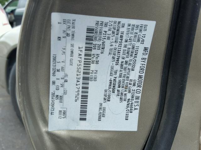 1FAFP55213A179926 - 2003 FORD TAURUS SES TAN photo 10