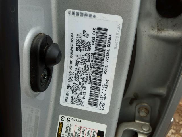 1NXBR30E38Z042559 - 2008 TOYOTA COROLLA CE SILVER photo 10