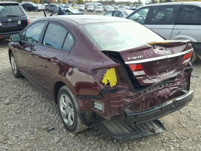 19XFB2F52EE046656 - 2014 HONDA CIVIC LX MAROON photo 3