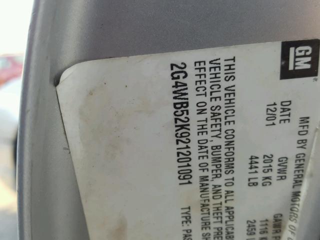 2G4WB52K921201091 - 2002 BUICK REGAL LS SILVER photo 10