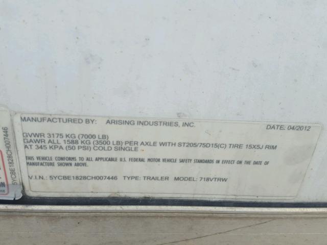 5YCBE1828CH007446 - 2012 ARIS TRAILER WHITE photo 10