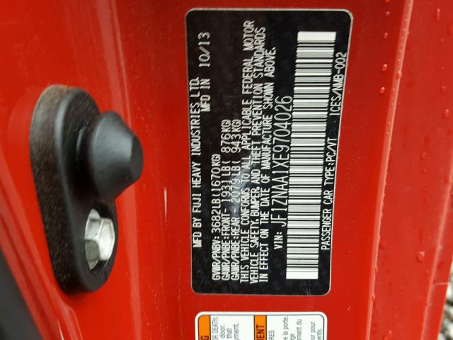 JF1ZNAA1XE9704026 - 2014 TOYOTA SCION FR-S წითელი ფოტო 10