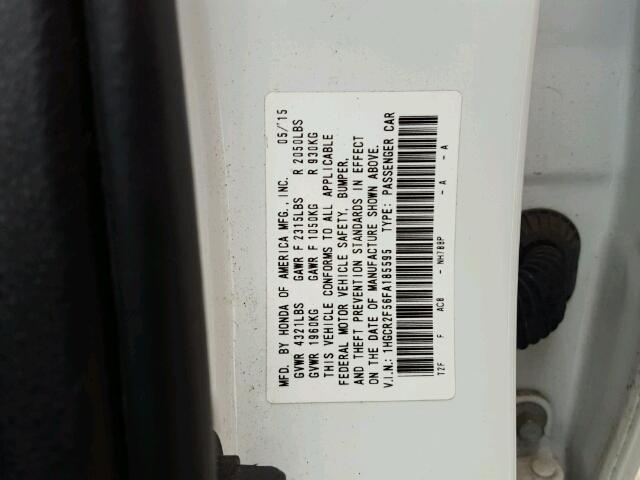 1HGCR2F56FA185595 - 2015 HONDA ACCORD SPO WHITE photo 10