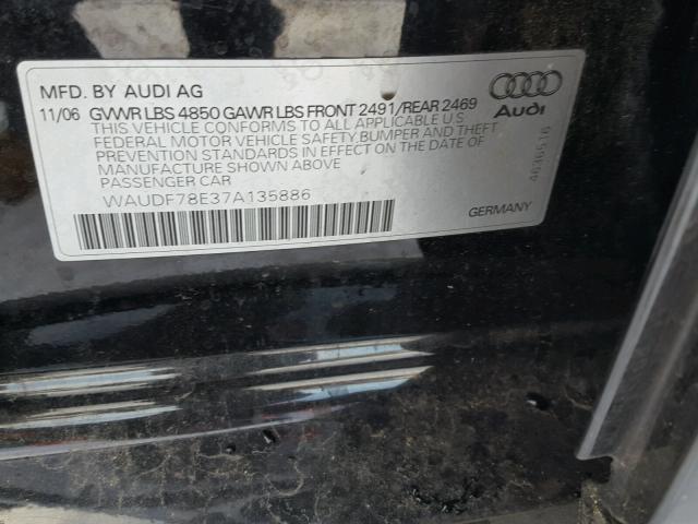 WAUDF78E37A135886 - 2007 AUDI A4 2.0T QU BLACK photo 10