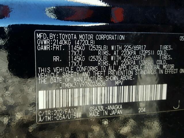 JTMBK31V976023606 - 2007 TOYOTA RAV4 LIMIT BLACK photo 10