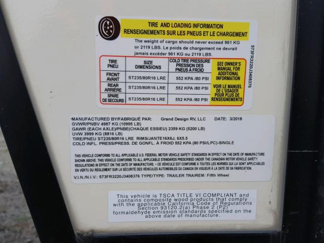 573FR3220J3408376 - 2018 GRAN REFLECTION BEIGE photo 10