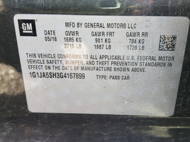 1G1JA5SH3G4167899 - 2016 CHEVROLET SONIC LS GRAY photo 10