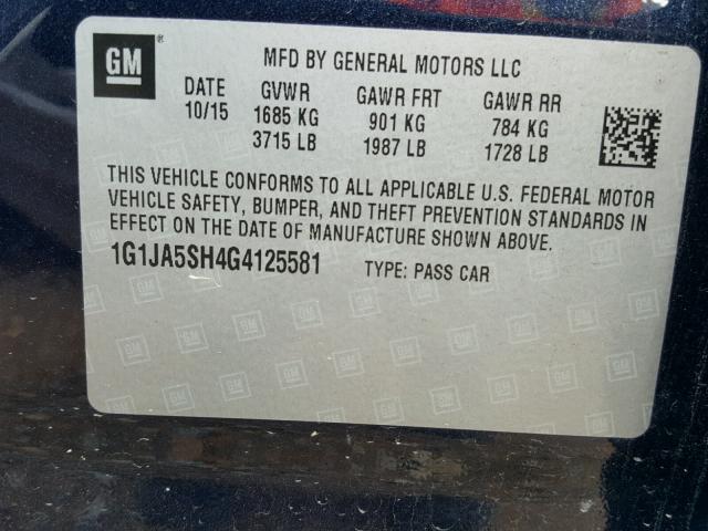 1G1JA5SH4G4125581 - 2016 CHEVROLET SONIC LS BLUE photo 10