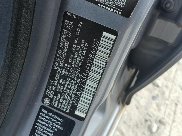 WBAAZ33464KP86002 - 2004 BMW 325 IS SUL GRAY photo 10