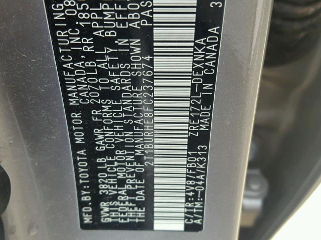 2T1BURHE8FC237674 - 2015 TOYOTA COROLLA L GOLD photo 10