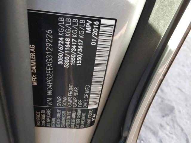 WD4PG2EEXG3129226 - 2016 MERCEDES-BENZ METRIS SILVER photo 10