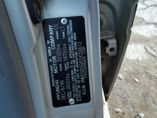 KMHCG45G4YU056612 - 2000 HYUNDAI ACCENT GL SILVER photo 10