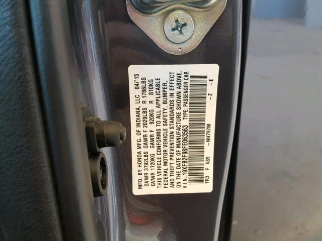 19XFB2F98FE063563 - 2015 HONDA CIVIC EXL 石墨色 照片 10