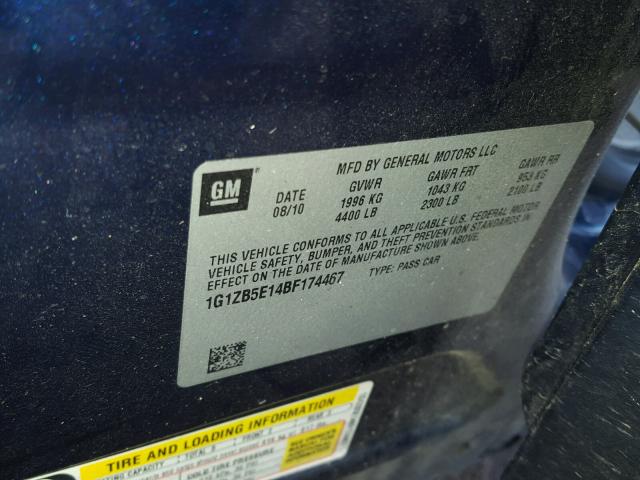 1G1ZB5E14BF174467 - 2011 CHEVROLET MALIBU LS Mavi foto 10