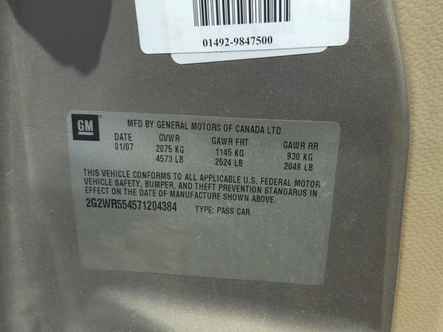 2G2WR554571204384 - 2007 PONTIAC GRAND PRIX GOLD photo 10