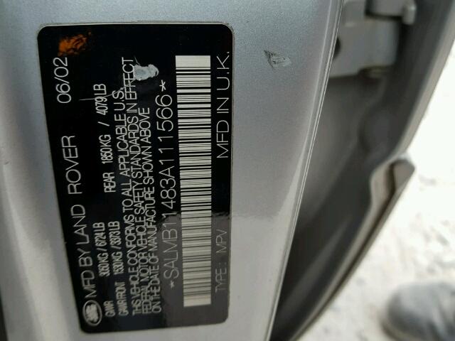 SALMB11483A111566 - 2003 LAND ROVER RANGE ROVE GRAY photo 10