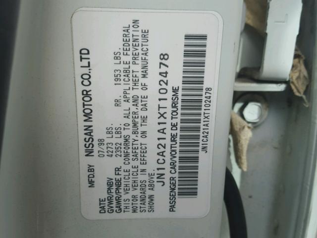 JN1CA21A1XT102478 - 1999 NISSAN MAXIMA GLE WHITE photo 10