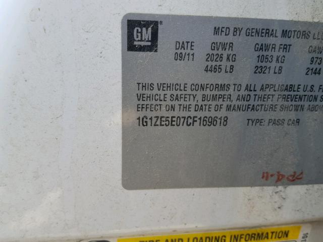 1G1ZE5E07CF169618 - 2012 CHEVROLET MALIBU LTZ 白色 照片 10