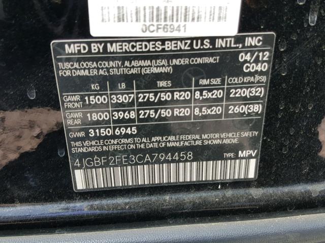 4JGBF2FE3CA794458 - 2012 MERCEDES-BENZ GL 350 BLU BLACK photo 10