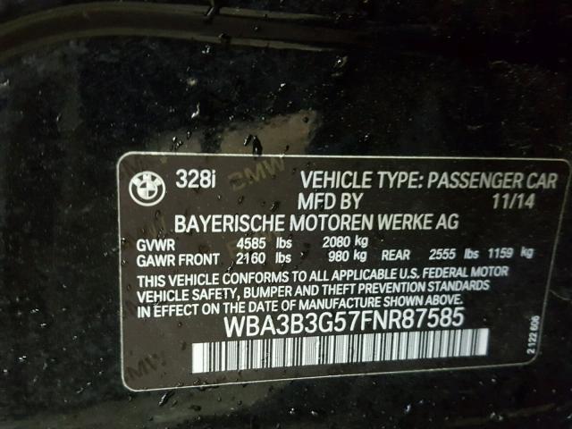 WBA3B3G57FNR87585 - 2015 BMW 328 XI BLACK photo 10