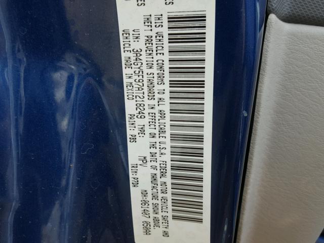 3A4GY5F97AT218249 - 2010 CHRYSLER PT CRUISER BLUE photo 10