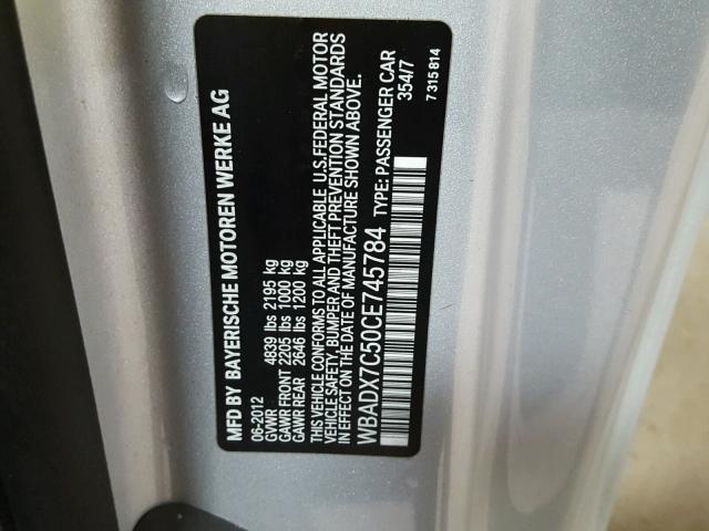 WBADX7C50CE745784 - 2012 BMW 335 I SILVER photo 10