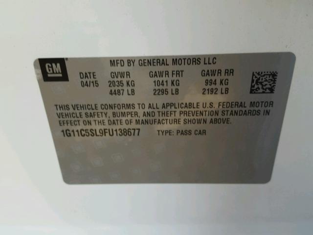 1G11C5SL9FU138677 - 2015 CHEVROLET MALIBU 1LT 白色 照片 10