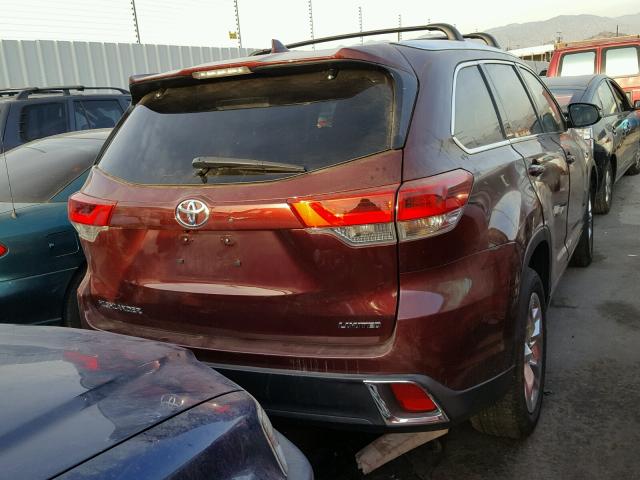 5TDYZRFH7HS198109 - 2017 TOYOTA HIGHLANDER MAROON photo 4