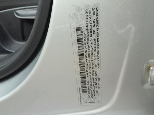 3VW2K7AJ7CM306355 - 2012 VOLKSWAGEN JETTA BASE SILVER photo 10