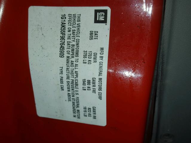 1G1AK55F967645909 - 2006 CHEVROLET COBALT LS RED photo 10